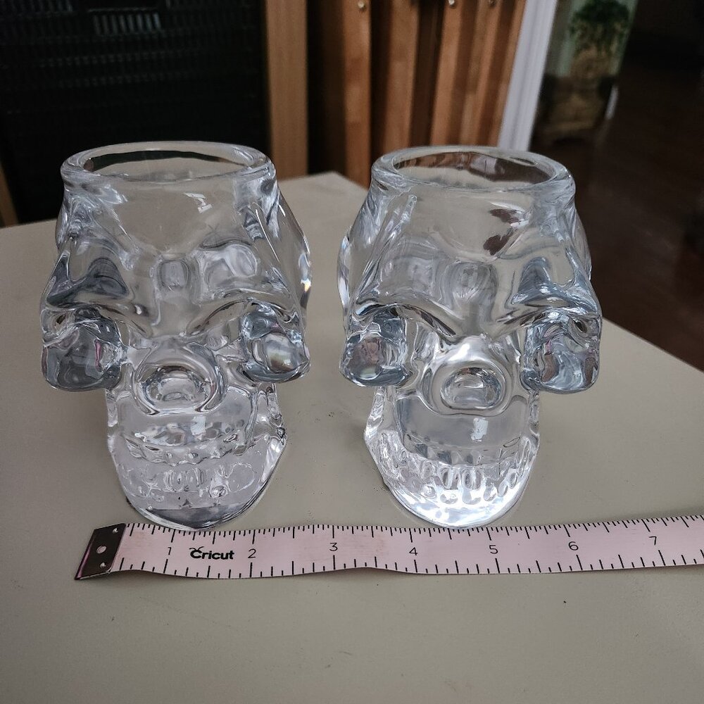 Pair of Glass Skull Candle Holders